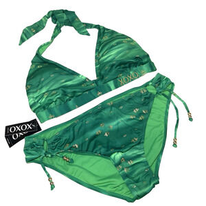 XOXO Bikini Set - XL - Emerald Green with Gold Accents Y2K Hawaiian Tropical